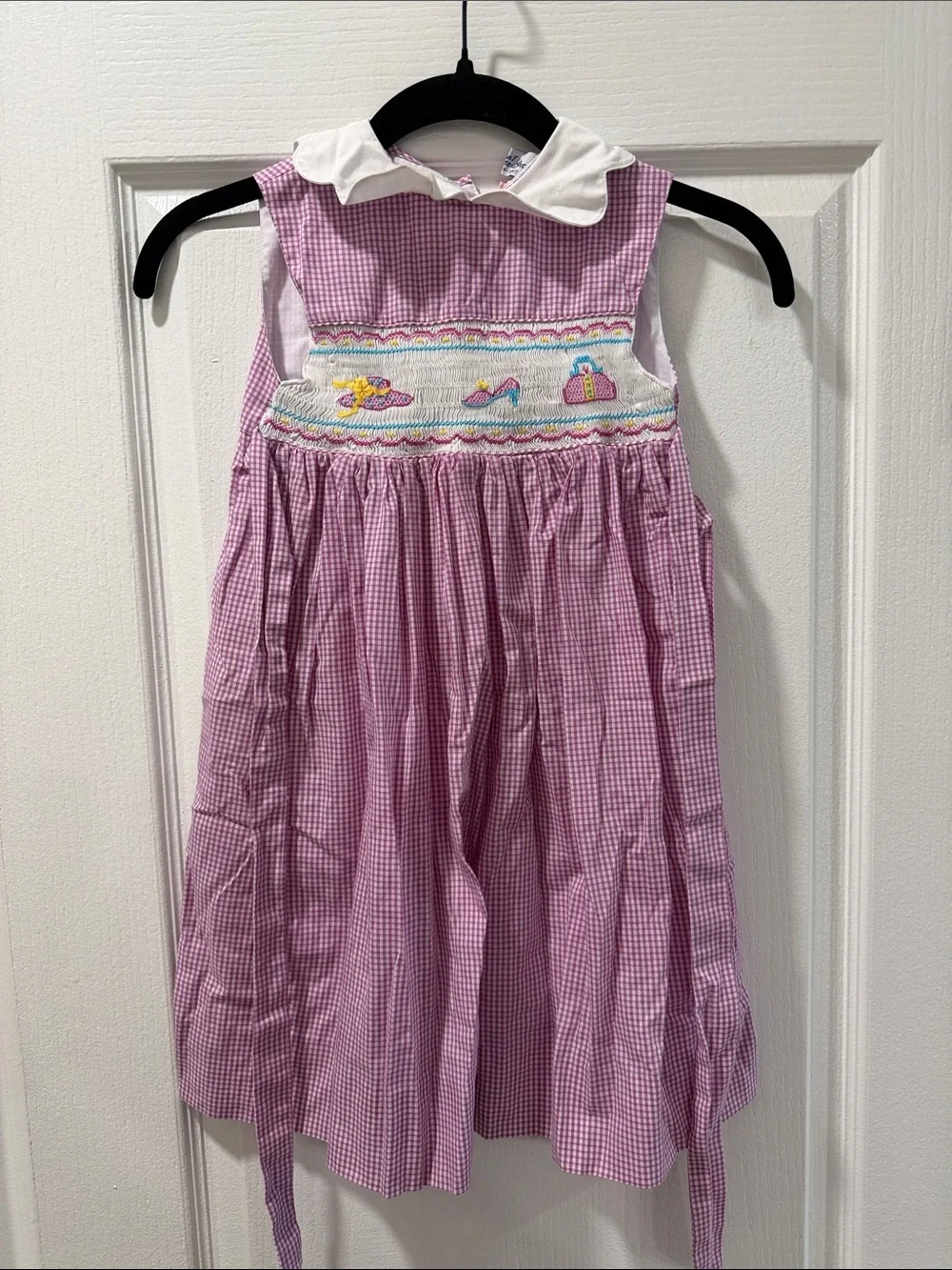 Orient Express Lavender Gingham Smocked Dress with White Collar Size 4